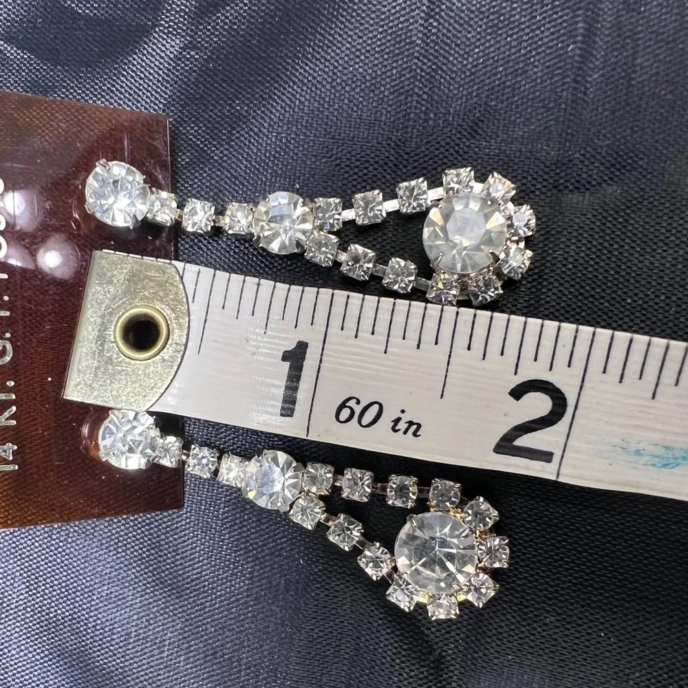 Vtg Rhinestone Dangle Earrings 14KT GF Posts 1.75